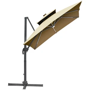 10 ft Cantilever Patio Offset Umbrella Deck Outdoor Shade with Base Solar Lights - Picture 1 of 11