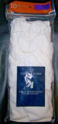 FADED GLORY Girl's NO SHOW Socks 10 Pair Sz. MEDIUM: 10.5 - 4 MADE IN USA! NEW! - Image 1 of 4