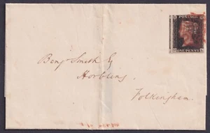 1840 1d Black Plate 5 OL Near 4m VF Red MX London to Folkingham VFU Cat. £775.00 - Picture 1 of 3