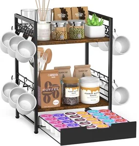 2 Tier Coffee Bar Organizer Countertop,Mug Cup Holder Stand,Coffee Pod Mug Rack - Picture 1 of 8