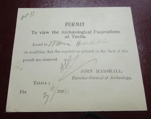 RARE CARTE AUTORISATION VISITE RUINES DE TAXILA 1924 PAKISTAN GANDHARA Signé - Picture 1 of 2
