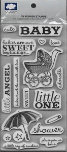 CLOUD9 cling rubber stamp set BABY Sentiments, Carriage, Umbrella - Picture 1 of 2