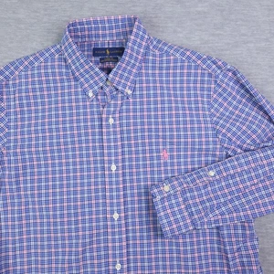 Polo Ralph Lauren 100 Baumwolle Stretch Hemd Herren Large Classic Fit Rosa Blau... - Bild 1 von 10