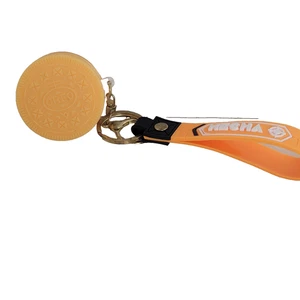 Yellow Oreo Cookie Keychain Mecha Rubber Key Fob Strap Novelty Snack Food Charm - Picture 1 of 13