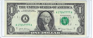 RARE $1 Fancy One 2017 Dollar Bill Note SOLID QUAD 5 of a Kind 7s A17247777A - Picture 1 of 3