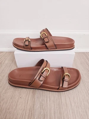 Zara Buckle Slip On Slide Sandals Brown Boho Faux Leather Shoes Womens 41 10 - Image 1 of 4