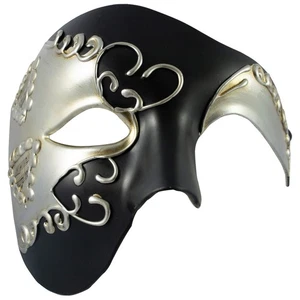 MENS MASQUERADE Mask Phantom Half Face | Venetian Mask | Fancy Dress PROM BALL - Picture 1 of 16