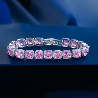 Elegante pulsera de tenis enchapada en plata con circonita cúbica cuadrada púrpura para mujer boda Foto 1 de 4