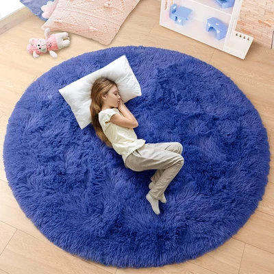 round Rug 5X5 Feet Fluffy Soft Area Rugs for Kids Girls Room Princess Castle Plu - Image 1 of 4