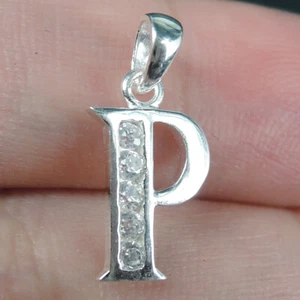 925 Sterling Silver CZ Letter Initial 'P' Alphabet Charm Pendant Jewellery - Picture 1 of 5