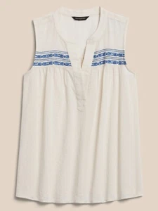 Banana Republic Women's Embriodered Top Sleeveless NWT 59.99 XXS White Blue - Picture 1 of 16