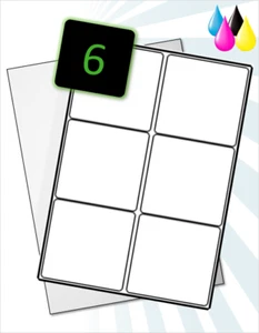 Shiny A4 Sheets - 6 Glossy White Inkjet Labels - High Gloss Printer Labels GWIP - Picture 1 of 1