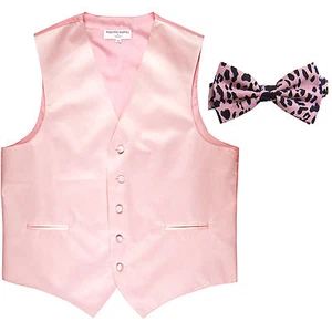 New Men's Formal Vest Tuxedo Waistcoat light pink with Leopard pink Bowtie prom - Picture 1 of 5