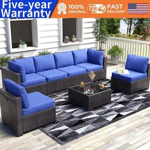 7-Piece Outdoor Wicker Patio Furniture Set PE Rattan Sectional Sofa Set Table - Picture 1 of 9