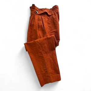 Zara Woman Paperbag High Waisted Rust Orange Tapered Pants Pleated Front Small - Picture 1 of 8