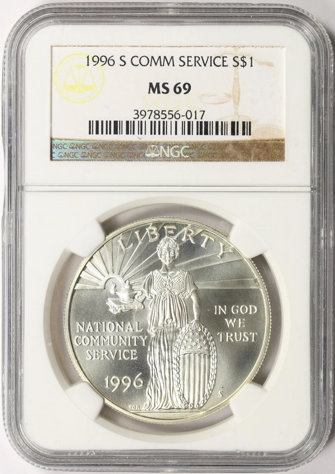1996-S $1 Community Service Silver Dollar Commemorative NGC MS69 - Image 1 of 4