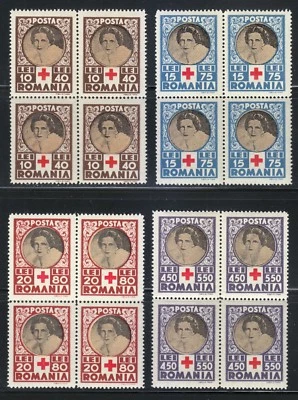 Romania 1945 MNH Mi 827-830 Sc B247-B250 Queen Mother Helen & Red Cross Blocks** - Image 1 of 2