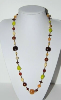 ELEGANT JOAN RIVERS COUTURE NATURAL STONES & WOOD BEADS STATEMENT LINK NECKLACE - Image 1 of 4