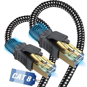 Cat 8 Câble Ethernet 15m，Réseau RJ45 Super Débit 40Gbps 2000MHz Nylon Tressé ... - Afbeelding 1 van 8