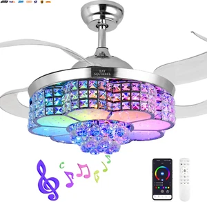 Retractable Crystal Ceiling Fan with Light and Remote/App Control, Bluetooth Cei - Picture 1 of 7