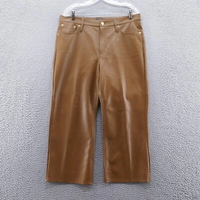 J Crew Womens Slim Wide Leg Faux Leather Pants 31 Petite Brown Vegan Ankle NEW - Image 1 of 4