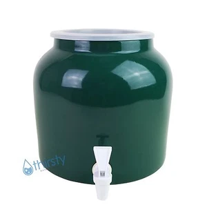 Water Crock Solid GREEN Ceramic Porcelain Dispenser Faucet Drinking Aqua H2O New - Picture 1 of 3