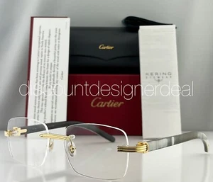 Cartier Rimless Eyeglasses CT0286O 003 White Buffalo Horn Yellow Gold Clear Lens - Picture 1 of 8