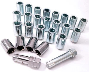 24 x slim tuner nuts inc locks M12 x 1.5 + 17mm Hex star key for alloy wheels - Imagen 1 de 4