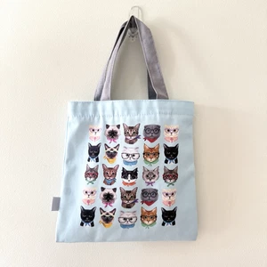 Dymocks Tote Shopper Bag Cat Cats Zip Up Blue Grey Reading Glasses Books Small - Imagen 1 de 24
