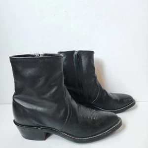Tony Lama Black Short Ankle Western Cowboy Beatle Boots Side Zip Womens Size 8 B - Picture 1 of 12