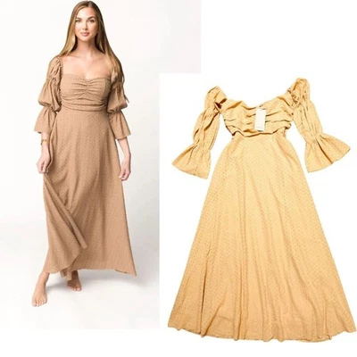 Maxi Vestido WORTH COLLECTIVE NUEVO CON ETIQUETAS Boho Manga en Niveles *Otoño Mostaza L Foto 1 de 4
