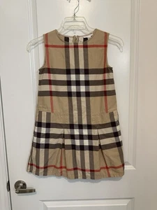 Burberry Girls Sleeveless Jumper Dress 12Y Nova Check 100% Cotton Beige Plaid - Picture 1 of 6