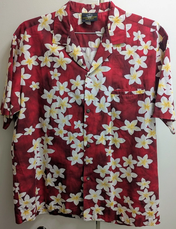 Camisa Hawaiana Roja Royal Creations L Con Estampado Floral Blanco Amarillo HECHA EN EE. UU. Foto 1 de 3