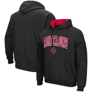 Men's Colosseum Black Louisiana Ragin' Cajuns Arch and Logo Pullover Hoodie - Picture 1 of 3