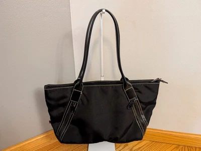 Tommy Hilfiger Bolso de Mano Negro Ancho Lona con Cremallera Mango Superior 17x9x4" Foto 1 de 4