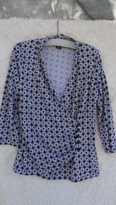 Peck & Peck Knit Top Misses XL Poly Blue Green White Wrap MINT - Picture 1 of 5