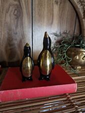 Pair Of Vintage Brass Penguin Figurines. Brass / Black Enamel. Korea 
