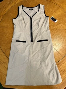NWT NINE WEST Sleeveless Gray Dress Trimmed in Black Zipper Front Women Size 6 - Picture 1 of 7