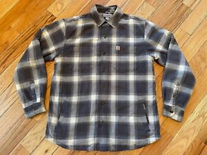 Carhartt Mens Size M Relaxed Fit Flannel Shacket/Heavy WorkWear Shirt Gray Plaid