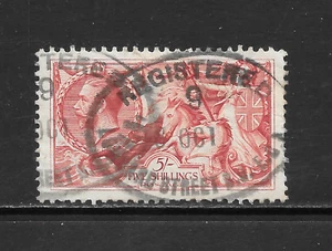 GREAT BRITAIN SCOTT 180 USED VF - 1919 5sh CAR ROSE ISSUE - GEORGE V CAT $115 - Picture 1 of 2