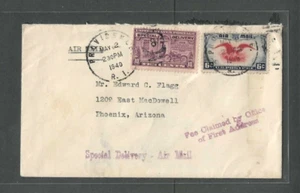 1940 Providence RI C23 & E12 Pays Airmail + Special Delivery To Phoenix Az - Imagen 1 de 1