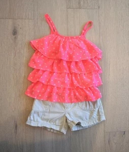 Cherokee Ruffled Neon Polka Dot Top & Jumping Beans Khaki Shorts Girls Size 4 - Picture 1 of 13