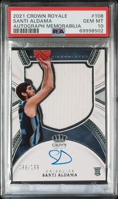 2021 Panini Crown Royale #108 Santi Aldama Autograph Memorabilia #/199 (PSA 10) - Image 1 of 2