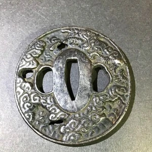 Japan antique iron Cloud Dragon Tsuba sword blade katana armor  - Picture 1 of 3