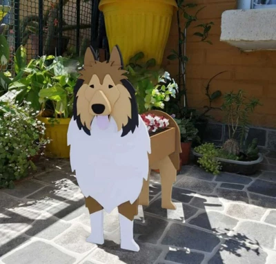 Lindas macetas para perros plantas de exterior en forma de collie áspero macetas de madera jardín Foto 1 de 4