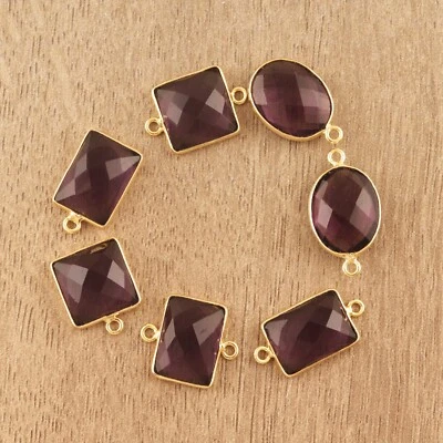 Amethyst Quartz DIY Bezel Charm Connector 7 Pcs Lot Making Jewelry Gold Plated - Image 1 of 3