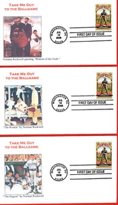 Baseball, 3 Different Norman Rockwell Oldtime Baseball First Day Covers - Picture 1 of 4
