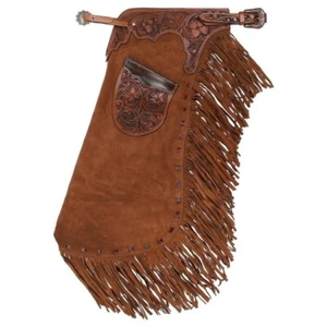 Sorrel SUEDE Long Fringe Daisy CHINKS Chestnut Oiled Floral Tooled Leather - Picture 1 of 3