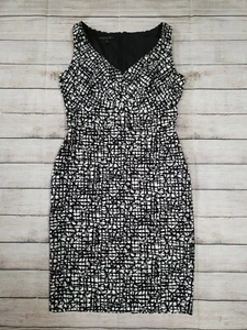 Lafayette 148 Black White Printed Sleeveless V Neck Sheath Dress Size 6 Pockets - Picture 1 of 9