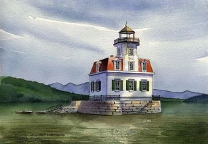Esopus Meadows Lighthouse Hudson River New York. Watercolor Notecards - Picture 1 of 2